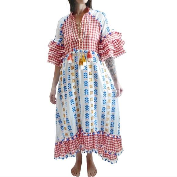 DODO BAR OR Lola combo maxi embroidered with ruffle sleeve dress - Picture 3 of 3